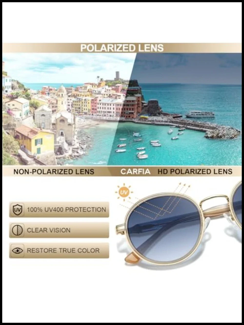 Retro Round Sunglasses Polarized UV Protection Acetate-Metal Frame CA1951